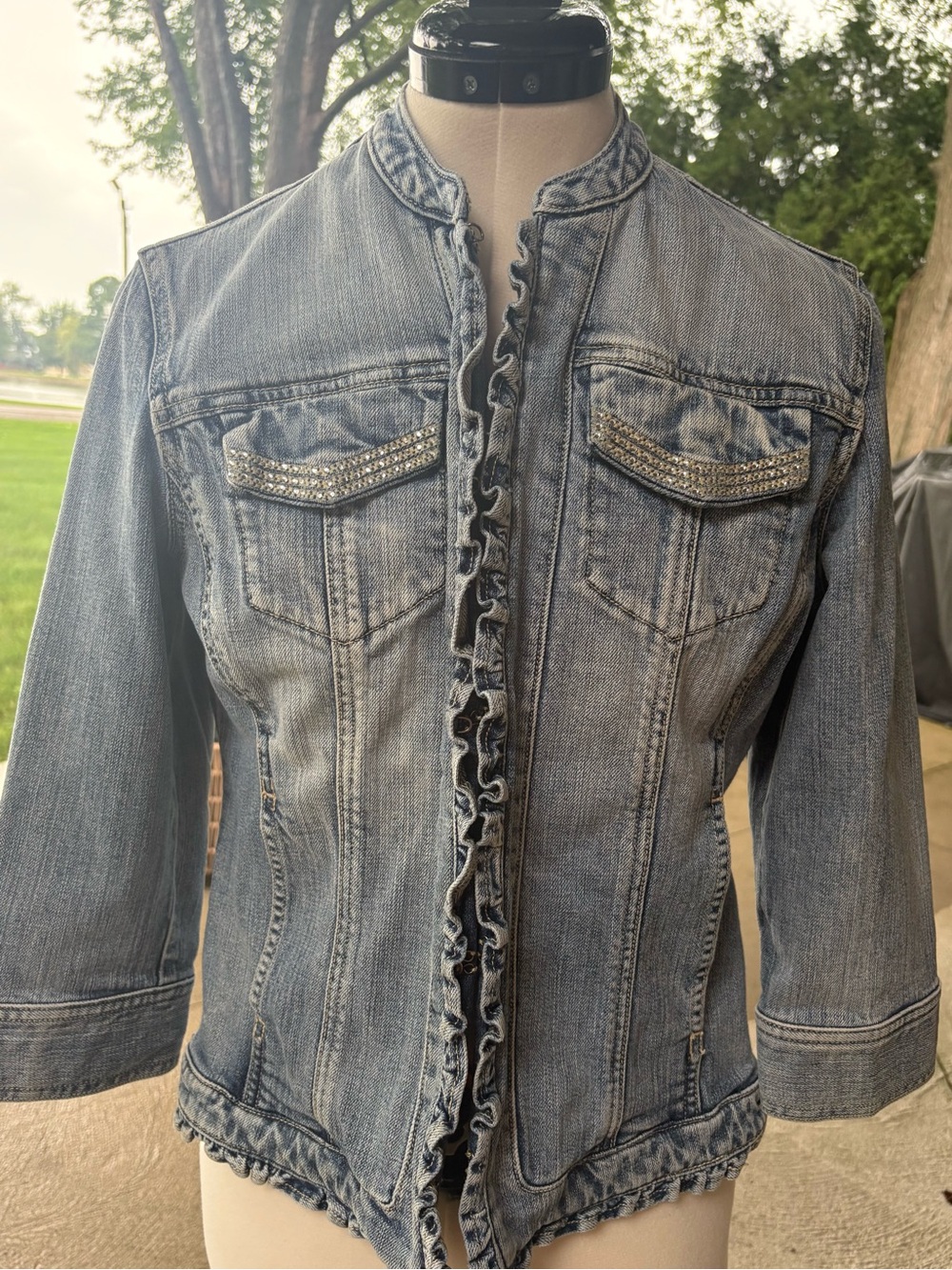 Chico’s Platinum Women’s Ruffle-Trim Denim Jacket - Light Blue w